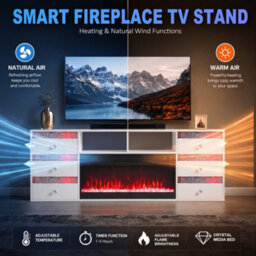 Fenchilin Electric Fireplace Tv Stand With Bluetooth Speaker 6 Rgb Led Glitter Drawers, Remote & Timer, White 180Cm - thumbnail 5