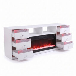 Fenchilin Electric Fireplace Tv Stand With Bluetooth Speaker 6 Rgb Led Glitter Drawers, Remote & Timer, White 180Cm - thumbnail 8