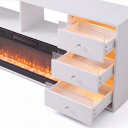 Fenchilin Electric Fireplace Tv Stand With Bluetooth Speaker 6 Rgb Led Glitter Drawers, Remote & Timer, White 180Cm - thumbnail 9