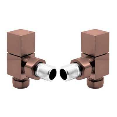 Plum&clay Pair Of Bronze Angled Radiator Valves 15mm Towel Rail Valve Set Square Top - image 1