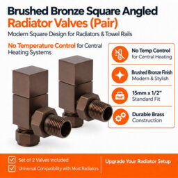 Plum&clay Pair Of Bronze Angled Radiator Valves 15mm Towel Rail Valve Set Square Top - thumbnail 3