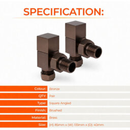 Plum&clay Pair Of Bronze Angled Radiator Valves 15mm Towel Rail Valve Set Square Top - thumbnail 4
