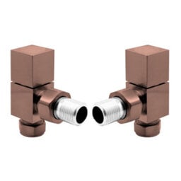 Plum&clay Pair Of Bronze Angled Radiator Valves 15mm Towel Rail Valve Set Square Top