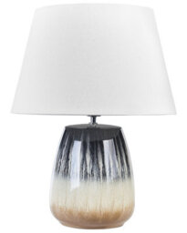 Beliani Table Lamp Grey Ceramic 63Cm With White Cone Linen Shade - thumbnail 2