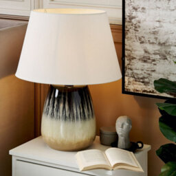 Beliani Table Lamp Grey Ceramic 63Cm With White Cone Linen Shade - thumbnail 1