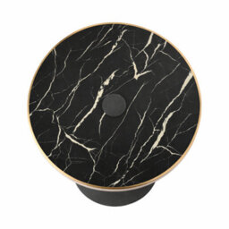 70Cm Round Black Marble Effect Bistro Table With Brushed Gold Edge & Round Pedestal Base Dining Table For Home, Cafe, Resturant - thumbnail 6
