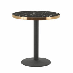 70Cm Round Black Marble Effect Bistro Table With Brushed Gold Edge & Round Pedestal Base Dining Table For Home, Cafe, Resturant - thumbnail 7