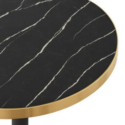 70Cm Round Black Marble Effect Bistro Table With Brushed Gold Edge & Round Pedestal Base Dining Table For Home, Cafe, Resturant - thumbnail 2