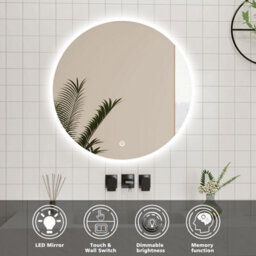Probaty Bathrooms 500X500mm Bathroom Round Mirror With Dimmable Illuminated Led,touch Sensor Ip44,wall Mounted Backlit Vanity Mirror - thumbnail 2