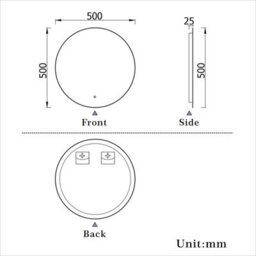 Probaty Bathrooms 500X500mm Bathroom Round Mirror With Dimmable Illuminated Led,touch Sensor Ip44,wall Mounted Backlit Vanity Mirror - thumbnail 3