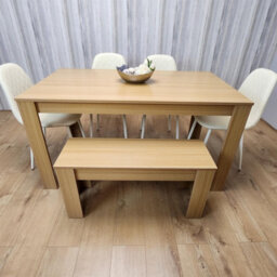 Kosy Koala Modern Oak Effect Dining Table Set With 4 Cream Plastic Chairs And Bench Dining Room Furniture - thumbnail 2