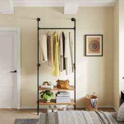 Sobuy Coat Rack With 2 Shelves 36X18.9X86.6 Inch Load Capacity 45 Kg Kls20-Sch - Black - thumbnail 5