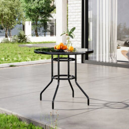 Breeins 80Cm Dia Round Wrought Iron Style Garden Table With Tempered Glass Top And Parasol Hole, Black - thumbnail 2