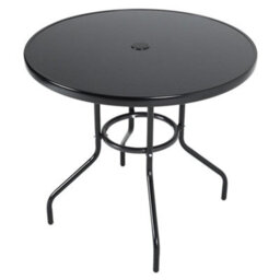 Breeins 80Cm Dia Round Wrought Iron Style Garden Table With Tempered Glass Top And Parasol Hole, Black - thumbnail 1