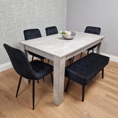 Kosy Koala Modern Grey Dining Table With 4 Black Velvet Chairs And Black Bench Dining Set - image 1