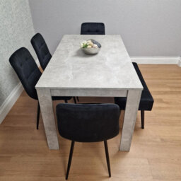 Kosy Koala Modern Grey Dining Table With 4 Black Velvet Chairs And Black Bench Dining Set - thumbnail 3