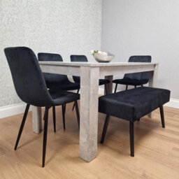 Kosy Koala Modern Grey Dining Table With 4 Black Velvet Chairs And Black Bench Dining Set - thumbnail 2