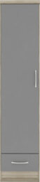 Seconique Nevada 1 Door 1 Drawer Wardrobe Grey Gloss And Oak Effect - thumbnail 3