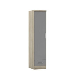 Seconique Nevada 1 Door 1 Drawer Wardrobe Grey Gloss And Oak Effect