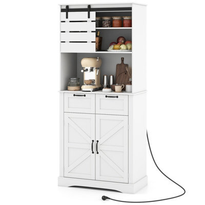 Gainoom Kitchen White Pantry Cabinet Tall Coffee Bar Cabinet With Power Outlet - image 1