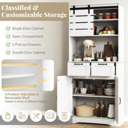 Gainoom Kitchen White Pantry Cabinet Tall Coffee Bar Cabinet With Power Outlet - thumbnail 6