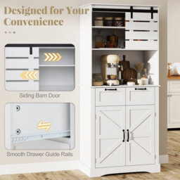 Gainoom Kitchen White Pantry Cabinet Tall Coffee Bar Cabinet With Power Outlet - thumbnail 7
