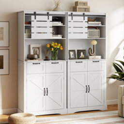 Gainoom Kitchen White Pantry Cabinet Tall Coffee Bar Cabinet With Power Outlet - thumbnail 4