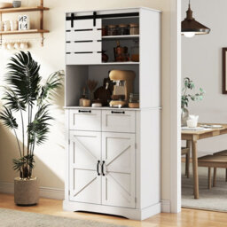 Gainoom Kitchen White Pantry Cabinet Tall Coffee Bar Cabinet With Power Outlet - thumbnail 3