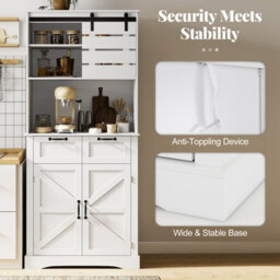 Gainoom Kitchen White Pantry Cabinet Tall Coffee Bar Cabinet With Power Outlet - thumbnail 8