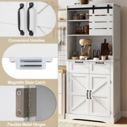 Gainoom Kitchen White Pantry Cabinet Tall Coffee Bar Cabinet With Power Outlet - thumbnail 9