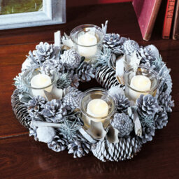 My Smart Buy Frosted Candleholder Centrepiece With 4 Led Candles - Round Festive Christmas Xmas Tealight Holder Table Decoration - 30Cm Dia - thumbnail 3