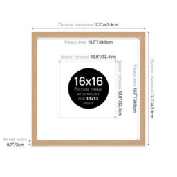 "16X16"" Oak Picture Frame - 16X16"" Square Frame With 13X13"" Mount For 16X16""/13X13"" Pictures Luxurious Style Thin Edge, 1 Pack" - thumbnail 2