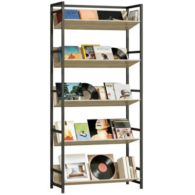 Bookcase Anti-Slip Design 5-Tier Storage Shelves And Metal Frame Oak - image 1