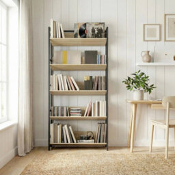 Bookcase Anti-Slip Design 5-Tier Storage Shelves And Metal Frame Oak - thumbnail 6
