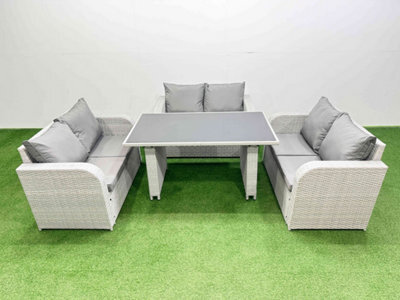 Fimous 6 Seater Patio Garden Furniture Sets With Black Glass Top Dining Table Love Sofa Light Grey - image 1