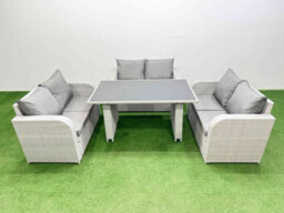 Fimous 6 Seater Patio Garden Furniture Sets With Black Glass Top Dining Table Love Sofa Light Grey - thumbnail 1