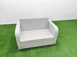 Fimous 6 Seater Patio Garden Furniture Sets With Black Glass Top Dining Table Love Sofa Light Grey - thumbnail 5