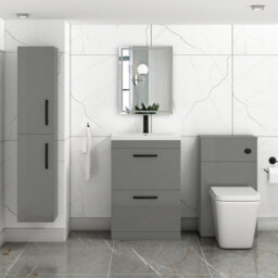 Royal Bathrooms Turin Indigo Grey Gloss 600mm Floor Standing Vanity Unit 2 Drawer With Mid-Edge Basin Sink & Matt Black Handles - thumbnail 2