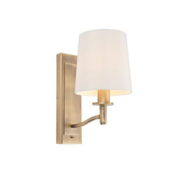 Luminosa Lighting Luminosa Ortona 1 Light Wall Matt Antique Brass, Vintage White Faux Silk, E14 - thumbnail 2