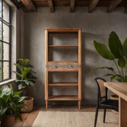 Wyld Haus Idaho Natural Acacia Wood And Brass Display Cabinet With 2 Drawers