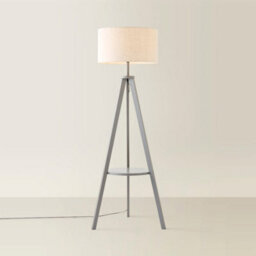 Valuelights Morrigan Linen Fabric Shade Grey Wood Tripod Floor Lamp And Bulb - thumbnail 3