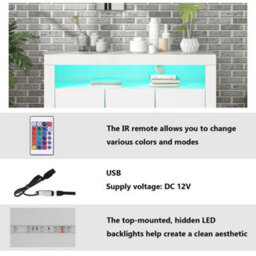 Abrihome Sideboard Display Cabinet With Led Lights, Modern Cupboard Storage Unit With Remote Control, For Living Room Dining Room, White - thumbnail 6