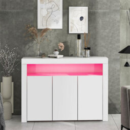 Abrihome Sideboard Display Cabinet With Led Lights, Modern Cupboard Storage Unit With Remote Control, For Living Room Dining Room, White - thumbnail 1