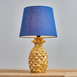 Valuelights Pair Of Contemporary Pineapple Design Gold Effect Table Lamps With Navy Shades - thumbnail 2