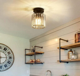 Ceiling Lights Semi Flush Pendant Light Glass Lampshade Black - thumbnail 3