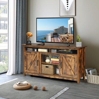 "Costway Industrial Tv Stand For Tvs Up To 65"" Fireplace Tv Stand Entertainment Center" - image 1