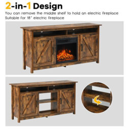 "Costway Industrial Tv Stand For Tvs Up To 65"" Fireplace Tv Stand Entertainment Center" - thumbnail 6