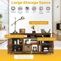 "Costway Industrial Tv Stand For Tvs Up To 65"" Fireplace Tv Stand Entertainment Center" - thumbnail 4