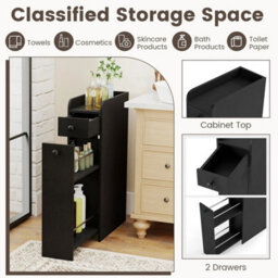 Narrow Bathroom Storage Cabinet Compact Floor Cabinet W/ Drawer - thumbnail 6