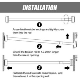 Black 55To85Cm Heavy Duty Extendable Telescopic Shower Curtain Pole Rail Rod Bath Door Window - thumbnail 3